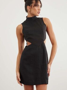 Sovere virtue mini dress Sleeveless Black Cutout linen small